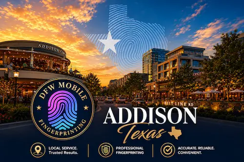 Mobile fingerprinting Addison TX — FD-258 cards for Addison Circle businesses and Belt Line Road executives