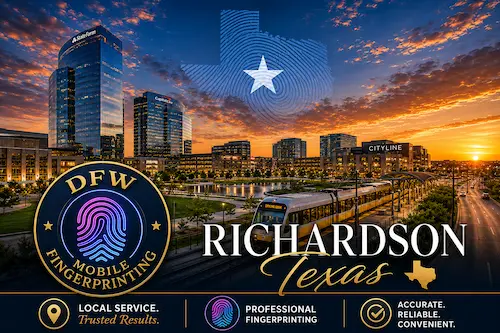 Richardson fingerprinting — mobile FD-258 card service for Telecom Corridor executives and UT Dallas professionals