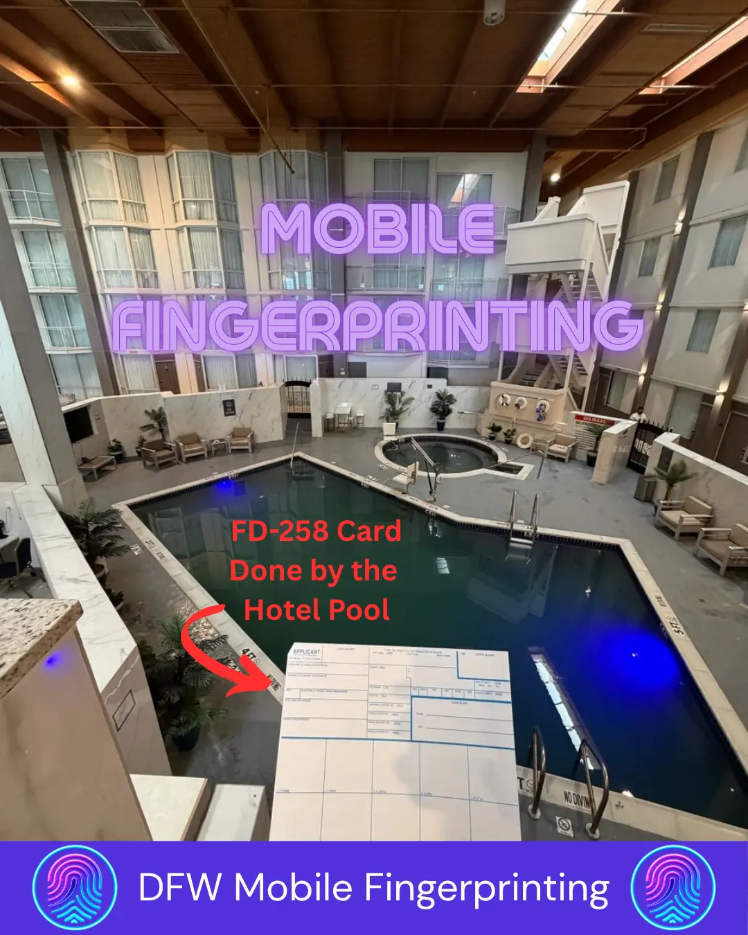 Mobile fingerprinting near me — completed FD-258 card done on-site at a DFW hotel